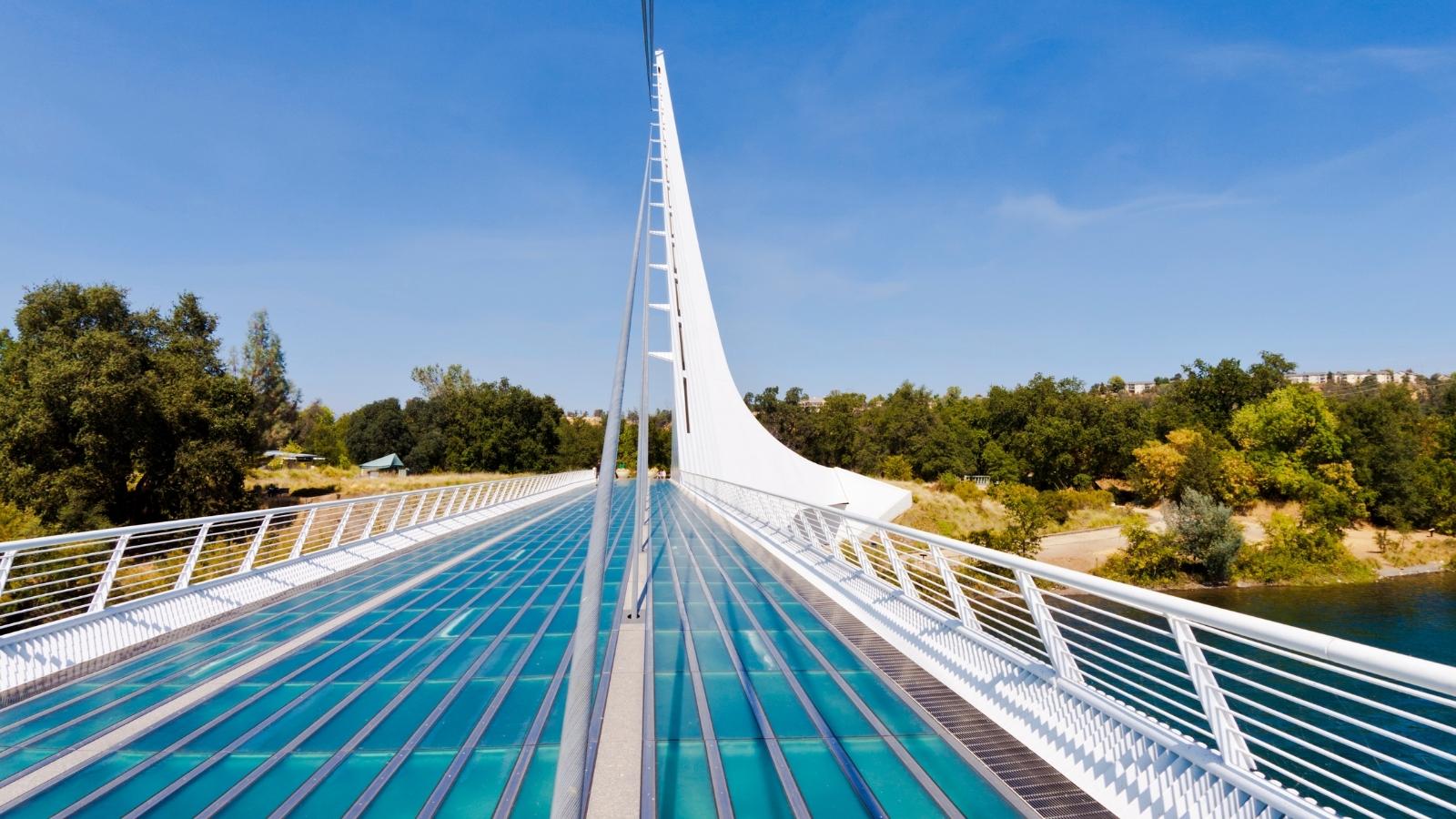 Crossing a glass bridge