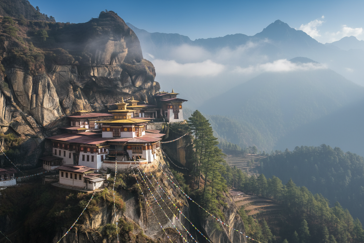temple in the mountains of bhutan